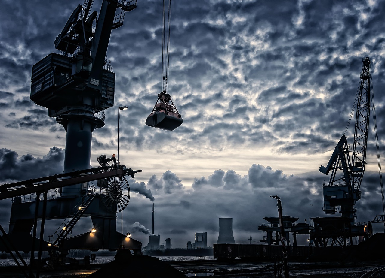 container ship port sunset